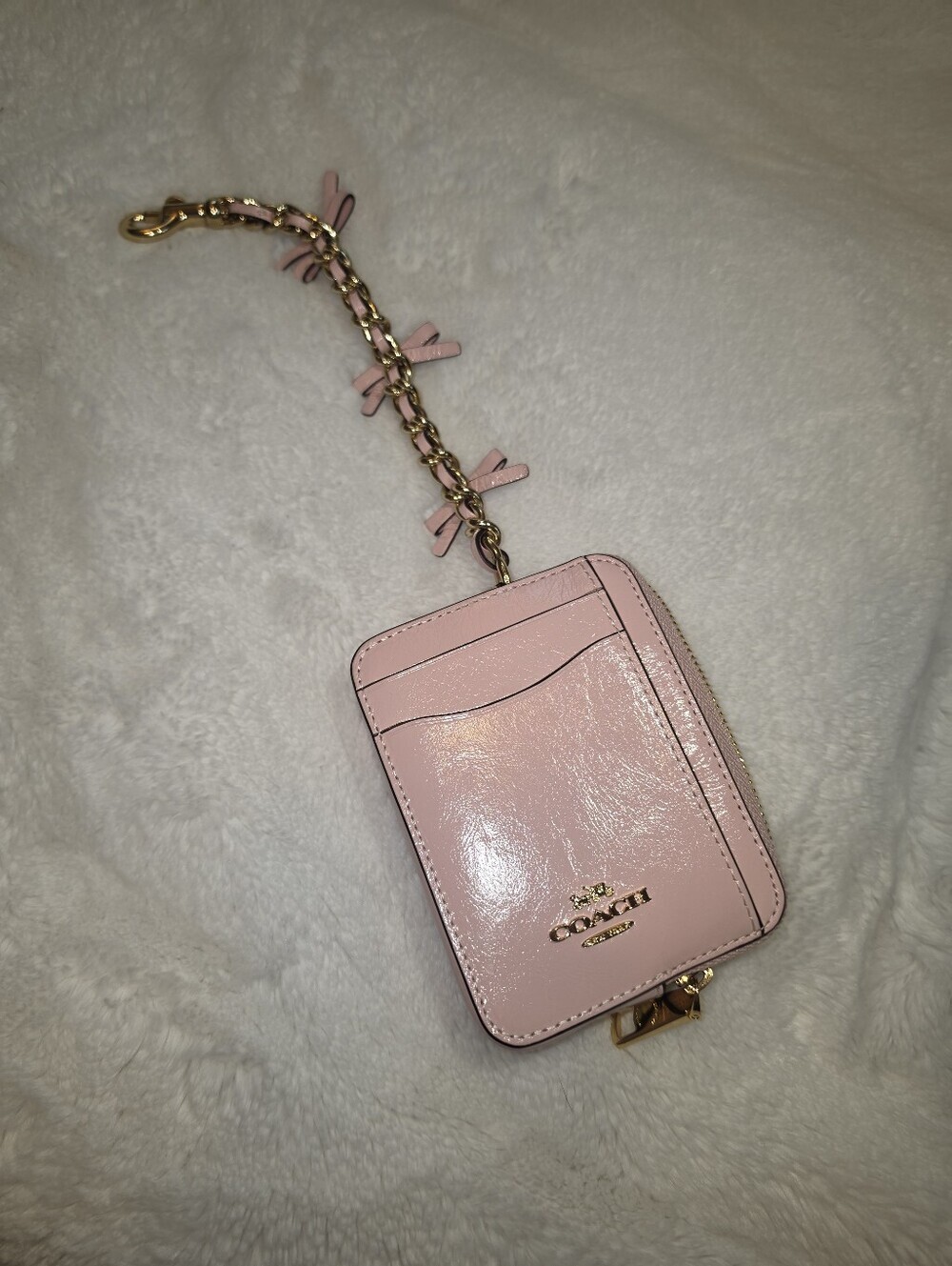 Coach Zip Card Case With Bows Chain Wristlet Leather CEC13 - Picture 3 of 7